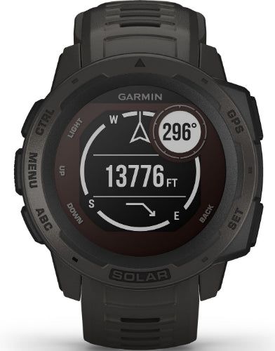 Garmin  Instinct Solar Smartwatch - Graphite-Fiber-reinforced Polymer-Standard Edition Silicone Strap-Graphite - 45mm - Graphite - Fiber-reinforced Polymer - Graphite - Standard Edition Silicone Strap - Silicone - Good