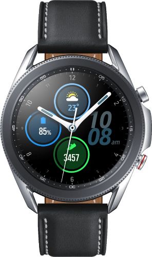 Samsung  Galaxy Watch3 - 4GB - Bluetooth - 45mm - Mystic Silver - Stainless Steel - Black - Leather Strap - Stainless Steel - Good