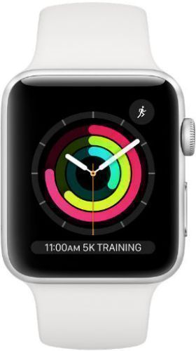 Apple  Watch Series 3 - 8GB - Silver-Aluminum-Sport Band-White - GPS - 38mm - Silver - Aluminum - White - Sport Band - Rubber - Good